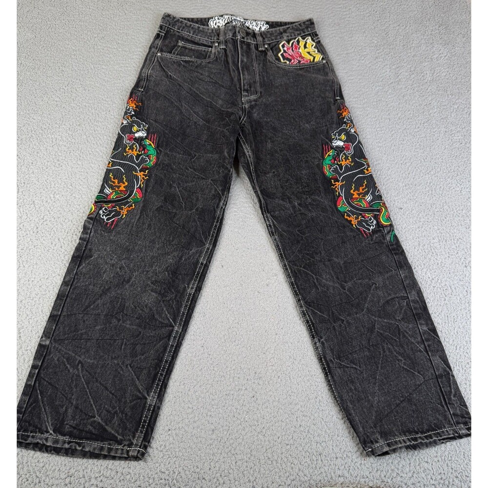 NINTH HALL AMBUSH Panther Jean Men 30x28 Black Loose Baggy Y2K Streetwear Skater